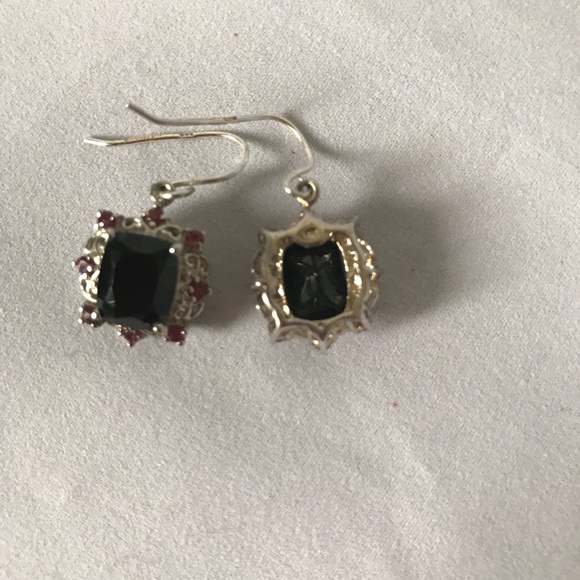 Black Spinel with Rhodolite earrings📫free ship📫 - Picture 2 of 3